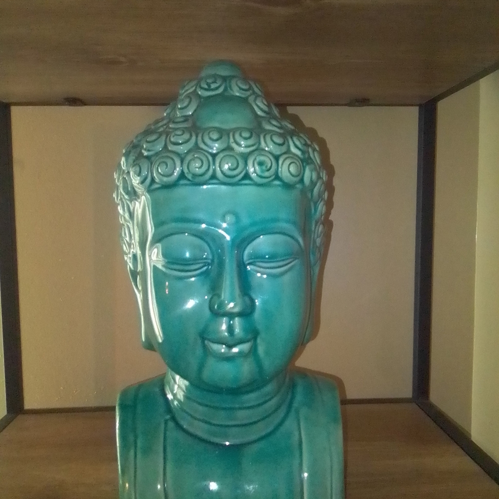 Ceramic Buddha Head Sculpture - Teal